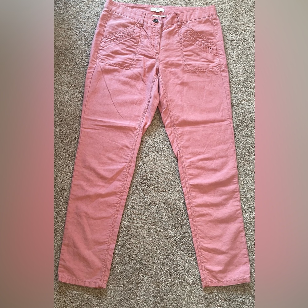Pink Straight-Leg Cotton/Linen Pants. Size 2.